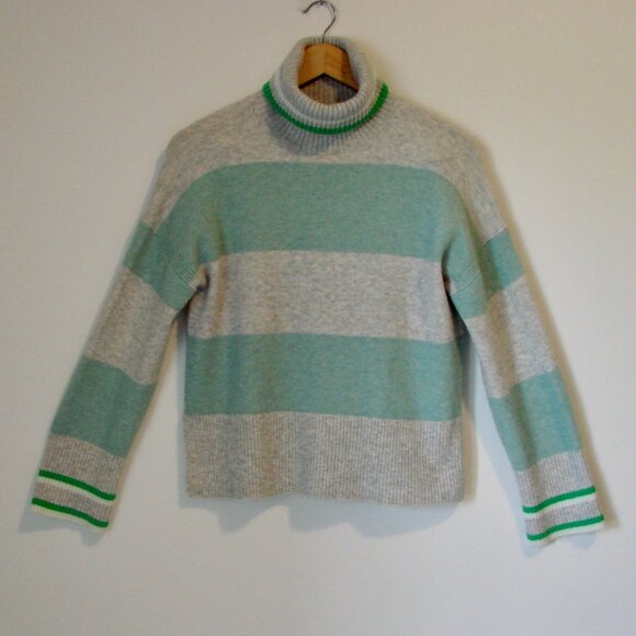 J. Crew Sweater Wool Alpaca Blend Turtleneck Sweater Gray Green Stripe Size XS - Picture 3 of 15